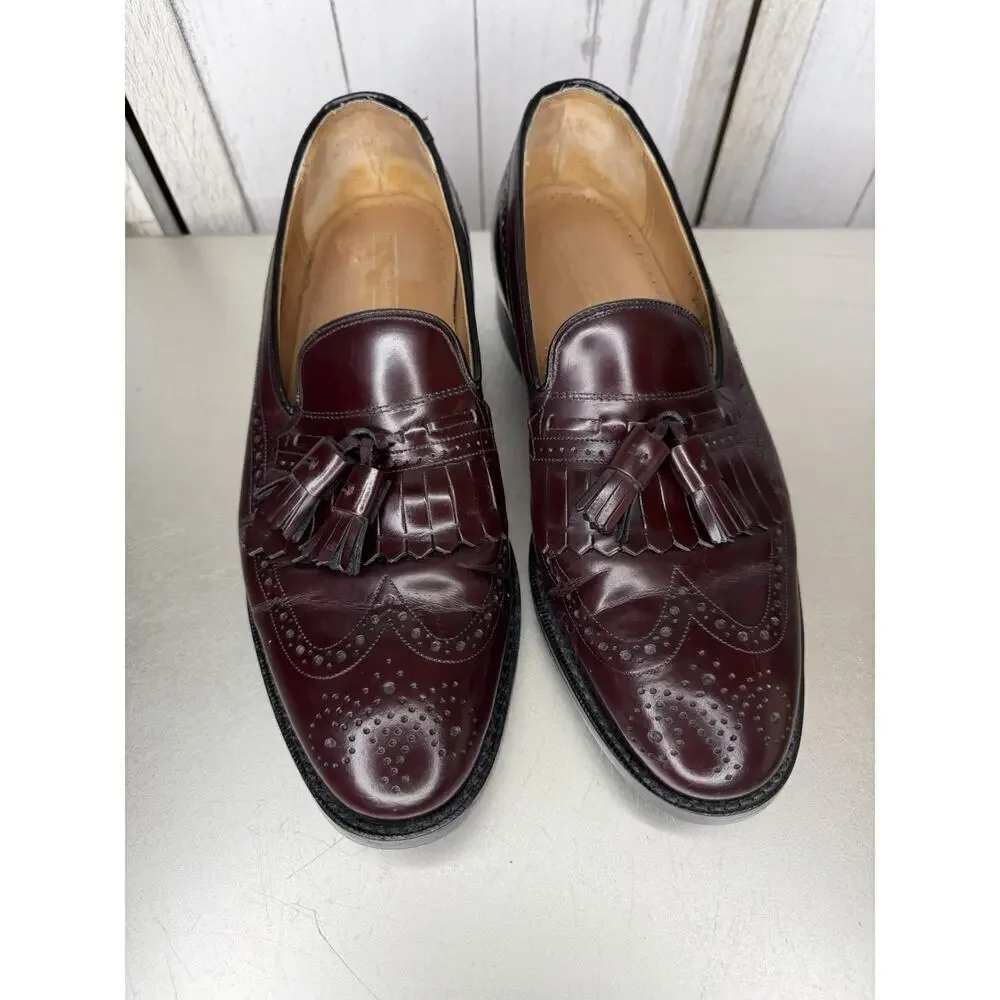 Johnston & Murphy Tassel Loafers Mens 10.5 Burgundy Leather Shoes